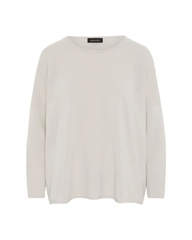 Slim Sleeve Raw-Edge Bateau Neck Top - Mid Plus Length