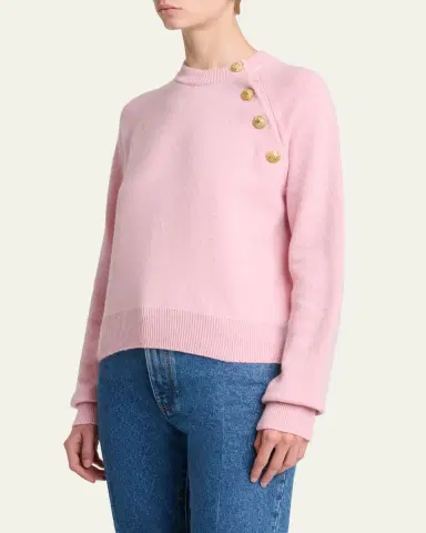 Balmain Buttoned Eco-Cashmere Crewneck Sweater | Thumbnail 4