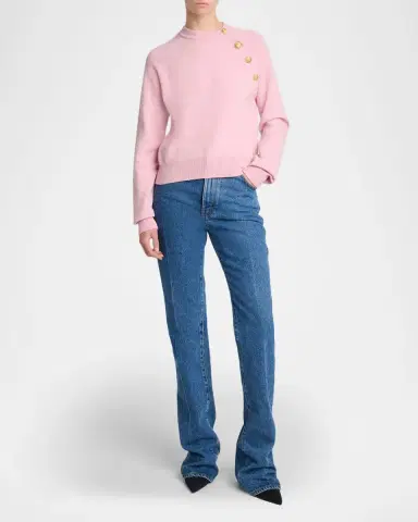 Balmain Buttoned Eco-Cashmere Crewneck Sweater | Thumbnail 6