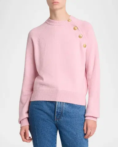 Balmain Buttoned Eco-Cashmere Crewneck Sweater | Thumbnail 8