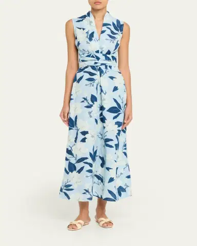 VERANDAH Hand-Draped Linen-Cotton Midi Dress | Thumbnail 2