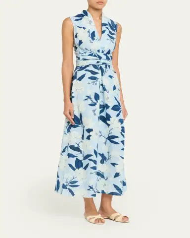 VERANDAH Hand-Draped Linen-Cotton Midi Dress | Thumbnail 4