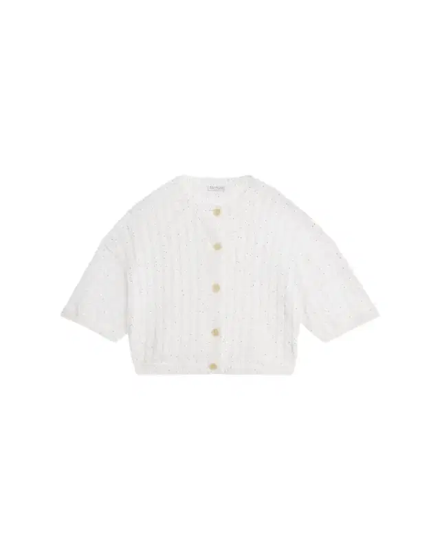 Brunello Cucinelli Linen Pailette Charming Cable-Knit Cardigan