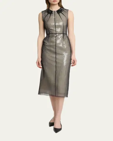 Erdem Embellished Organza Sleeveless Sequin Midi Dress | Thumbnail 2 Erdem Embellished Organza Sleeveless Sequin Midi Dress | Thumbnail 2