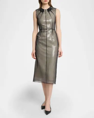 Erdem Embellished Organza Sleeveless Sequin Midi Dress | Thumbnail 6 Erdem Embellished Organza Sleeveless Sequin Midi Dress | Thumbnail 6