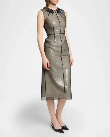 Erdem Embellished Organza Sleeveless Sequin Midi Dress | Thumbnail 8 Erdem Embellished Organza Sleeveless Sequin Midi Dress | Thumbnail 8