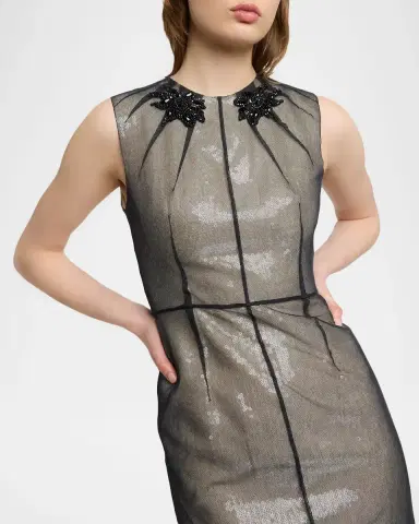 Erdem Embellished Organza Sleeveless Sequin Midi Dress | Thumbnail 9 Erdem Embellished Organza Sleeveless Sequin Midi Dress | Thumbnail 9