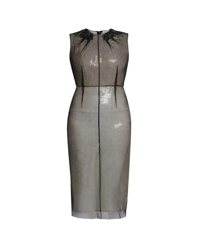 Embellished Organza Sleeveless Sequin Midi Dress