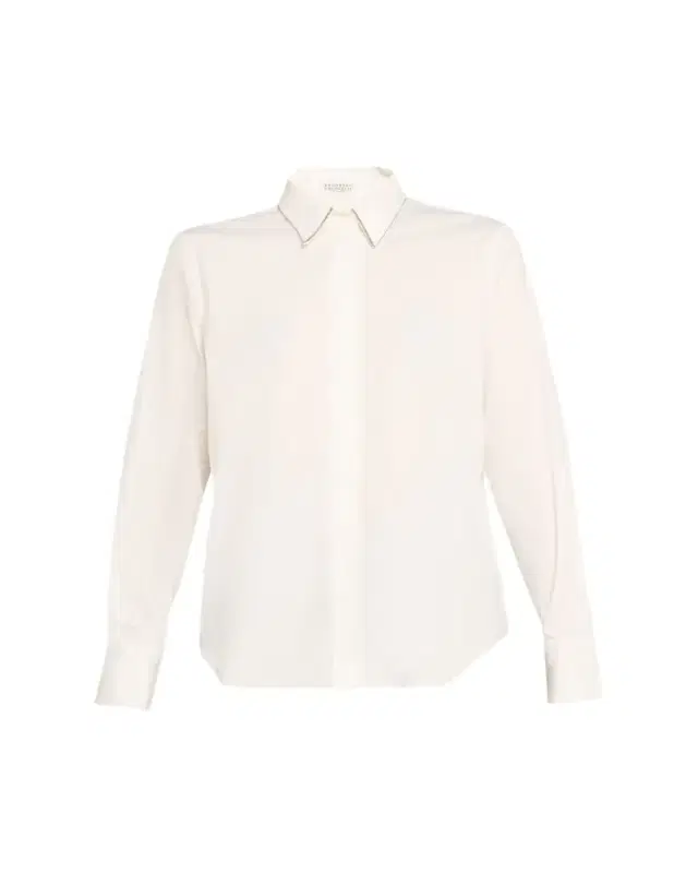Brunello Cucinelli Monili-Trim Cotton Poplin Button-Down Shirt