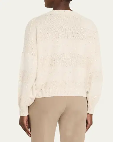Brunello Cucinelli Linen-Cotton Pailette Striped Crewneck Sweater | Thumbnail 3 Brunello Cucinelli Linen-Cotton Pailette Striped Crewneck Sweater | Thumbnail 3