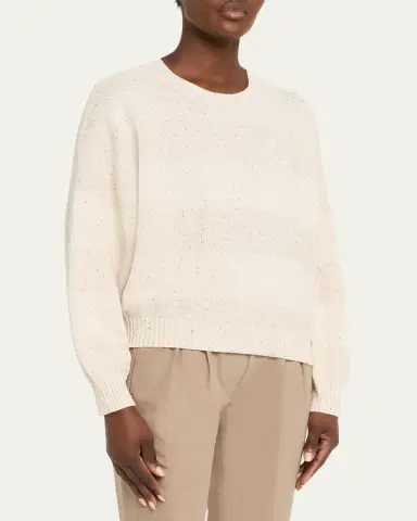 Brunello Cucinelli Linen-Cotton Pailette Striped Crewneck Sweater | Thumbnail 4 Brunello Cucinelli Linen-Cotton Pailette Striped Crewneck Sweater | Thumbnail 4