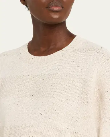 Brunello Cucinelli Linen-Cotton Pailette Striped Crewneck Sweater | Thumbnail 5 Brunello Cucinelli Linen-Cotton Pailette Striped Crewneck Sweater | Thumbnail 5