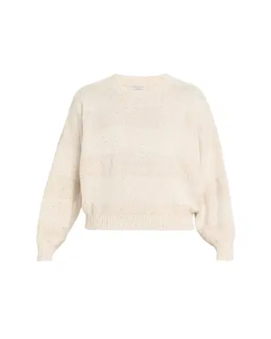 Brunello Cucinelli Linen-Cotton Pailette Striped Crewneck Sweater | Thumbnail 1 Brunello Cucinelli Linen-Cotton Pailette Striped Crewneck Sweater | Thumbnail 1