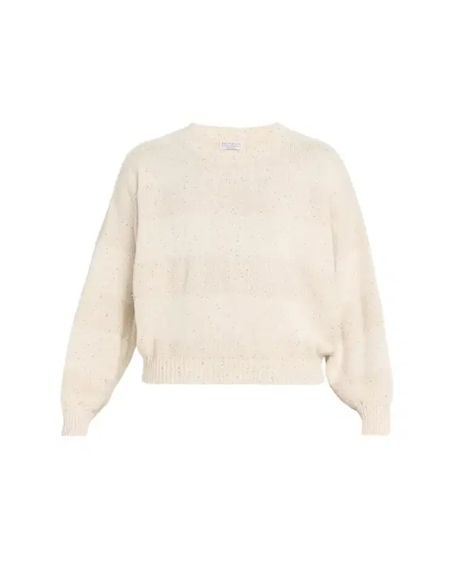 Brunello Cucinelli Linen-Cotton Pailette Striped Crewneck Sweater