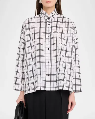 Eskandar A-Line Plaid Cotton Shirt | Thumbnail 8 Eskandar A-Line Plaid Cotton Shirt | Thumbnail 8