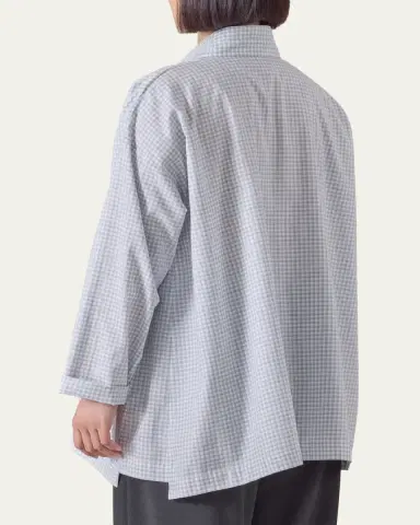 Eskandar Slim A-Line Shirt With Double Stand Collar And Stepped Insert (Long Length) | Thumbnail 3 Eskandar Slim A-Line Shirt With Double Stand Collar And Stepped Insert (Long Length) | Thumbnail 3