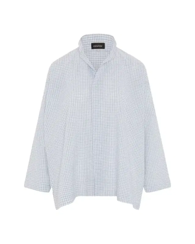 Slim A-Line Shirt With Double Stand Collar And Stepped Insert (Long Length)