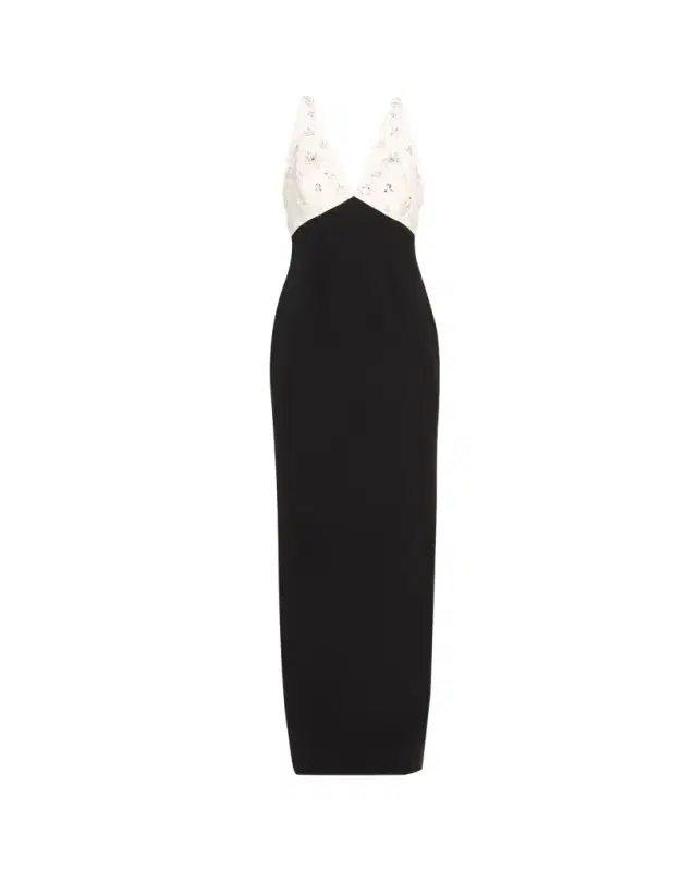 Crystal Colorblock Crepe Column Gown