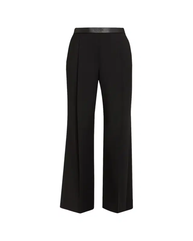 Leather Logo-Band Straight-Leg Tailored Trousers