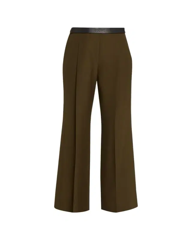 Leather Logo-Band Straight-Leg Tailored Trousers