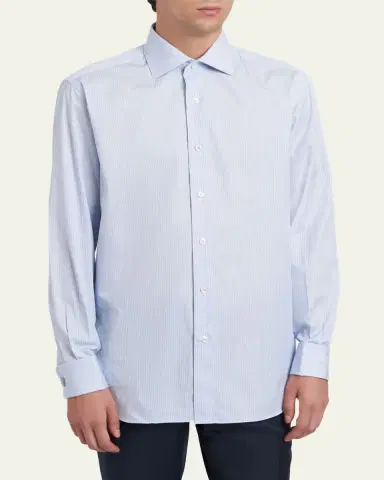 Brioni Men's Fine-Stripe Cotton Sport Shirt | Thumbnail 4 Brioni Men's Fine-Stripe Cotton Sport Shirt | Thumbnail 4