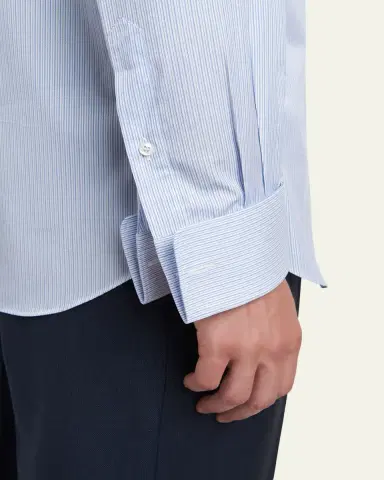 Brioni Men's Fine-Stripe Cotton Sport Shirt | Thumbnail 5 Brioni Men's Fine-Stripe Cotton Sport Shirt | Thumbnail 5