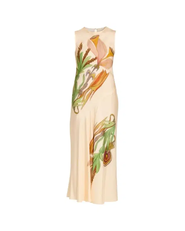 Gaea Printed Silk Midi Dress