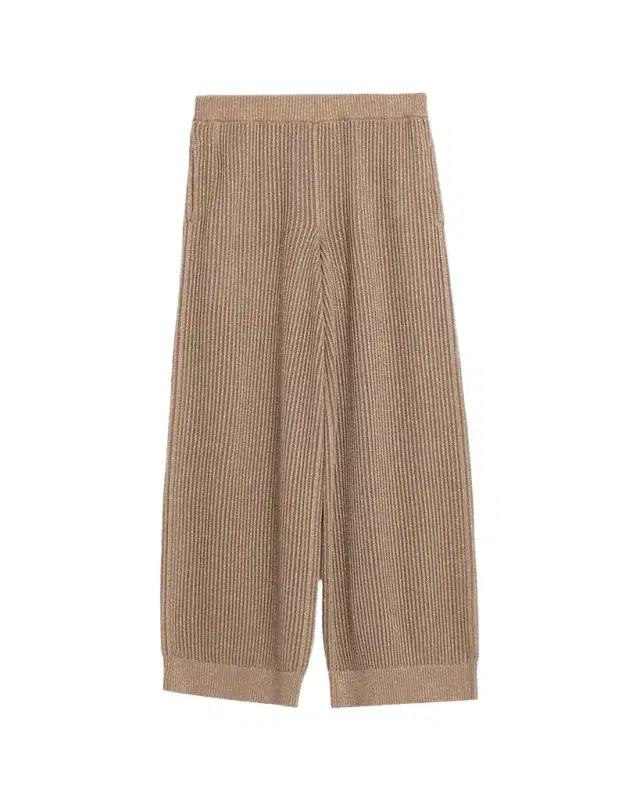 Metallic Cotton Rib Wide-Leg Pull-On Trousers