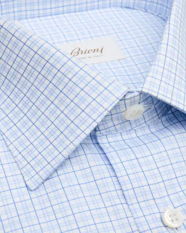 Brioni Men's Cotton Micro-Plaid Point Collar Dress Shirt | Thumbnail 2