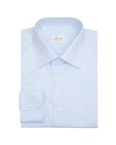 Brioni Men's Cotton Micro-Plaid Point Collar Dress Shirt | Thumbnail 1
