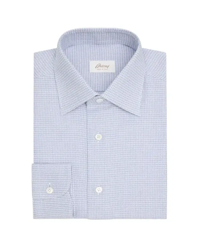 Brioni Men's Cotton Textured-Check Point Collar Dress Shirt