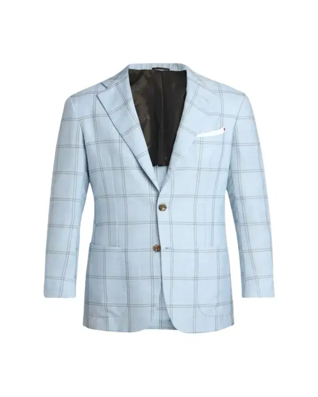 Kiton Men's Windowpane Check Cashmere and Linen Sport Coat