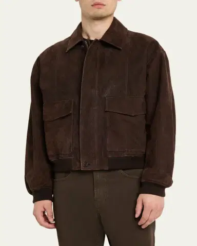 FRAME Men's Brown Leather Retro Jacket | Thumbnail 4
