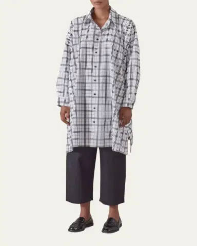 Eskandar Wide Trapeze Plaid-Print Cotton Shirt | Thumbnail 2 Eskandar Wide Trapeze Plaid-Print Cotton Shirt | Thumbnail 2