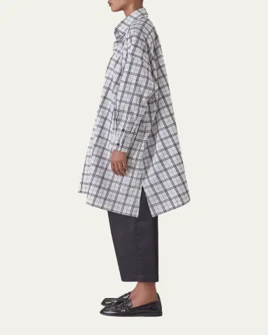 Eskandar Wide Trapeze Plaid-Print Cotton Shirt | Thumbnail 4 Eskandar Wide Trapeze Plaid-Print Cotton Shirt | Thumbnail 4