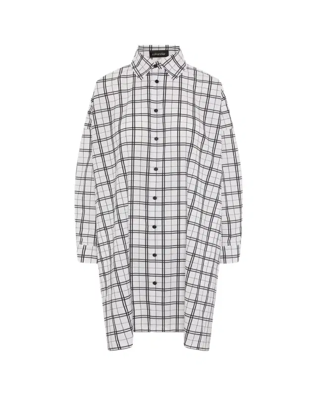 Eskandar Wide Trapeze Plaid-Print Cotton Shirt