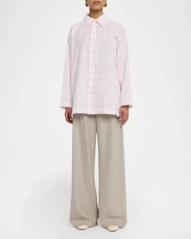 Eskandar A-Line Plaid Cotton Shirt | Thumbnail 6 Eskandar A-Line Plaid Cotton Shirt | Thumbnail 6