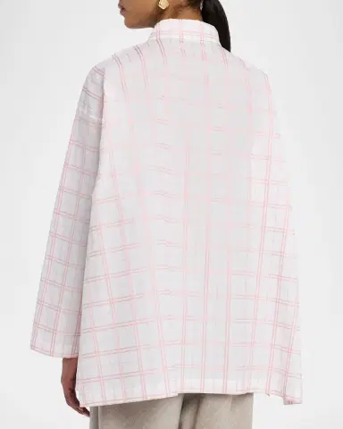 Eskandar A-Line Plaid Cotton Shirt | Thumbnail 7 Eskandar A-Line Plaid Cotton Shirt | Thumbnail 7
