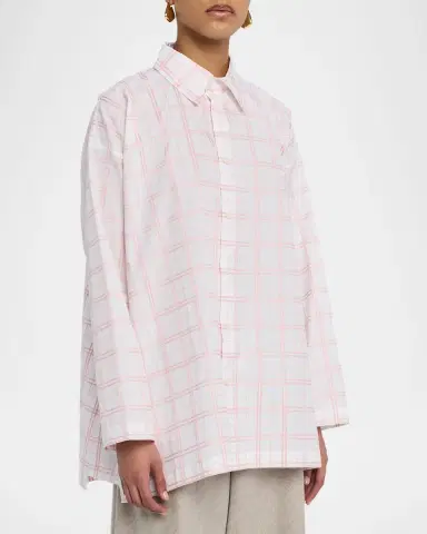 Eskandar A-Line Plaid Cotton Shirt | Thumbnail 8 Eskandar A-Line Plaid Cotton Shirt | Thumbnail 8
