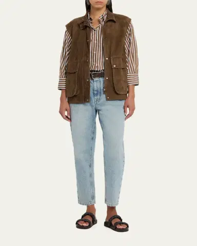 Brunello Cucinelli Authentic Denim Relaxed Tapered-Leg Ankle Jeans | Thumbnail 2