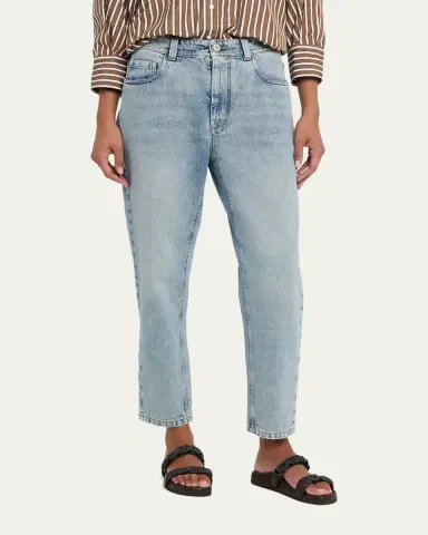 Brunello Cucinelli Authentic Denim Relaxed Tapered-Leg Ankle Jeans | Thumbnail 4