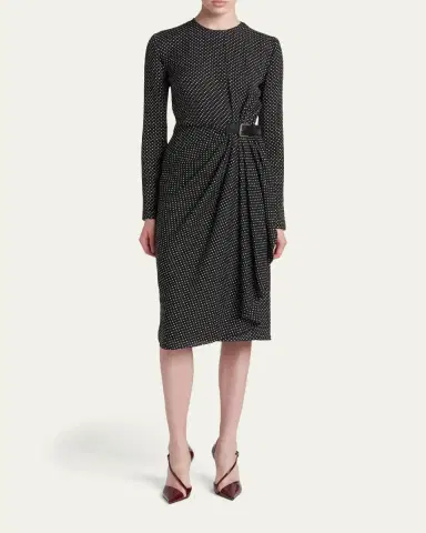Tom Ford Polka Dot Silk Gathered Buckle Midi Dress | Thumbnail 2