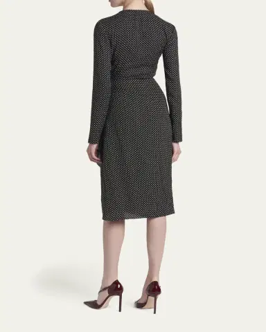 Tom Ford Polka Dot Silk Gathered Buckle Midi Dress | Thumbnail 3