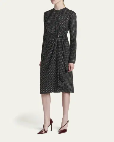 Tom Ford Polka Dot Silk Gathered Buckle Midi Dress | Thumbnail 4