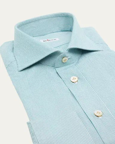 Kiton Men's Mini-Check Cotton Dress Shirt | Thumbnail 2