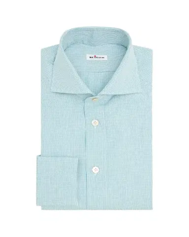 Kiton Men's Mini-Check Cotton Dress Shirt | Thumbnail 1