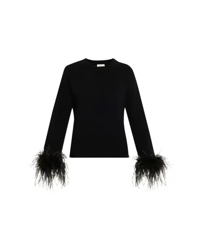Wilda Feather-Trim Crewneck Sweater