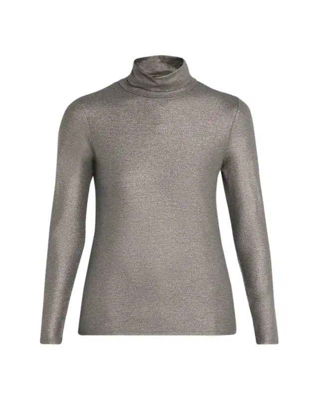 Metallic Long-Sleeve Turtleneck Top