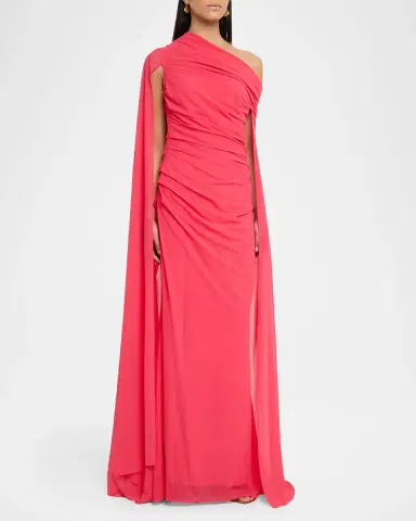 Talbot Runhof Ruched Off-The-Shoulder Mesh Cape Gown | Thumbnail 8 Talbot Runhof Ruched Off-The-Shoulder Mesh Cape Gown | Thumbnail 8