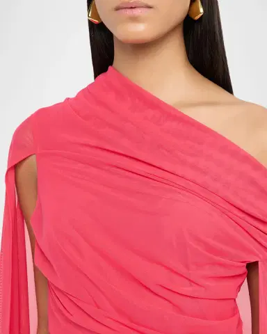 Talbot Runhof Ruched Off-The-Shoulder Mesh Cape Gown | Thumbnail 9 Talbot Runhof Ruched Off-The-Shoulder Mesh Cape Gown | Thumbnail 9